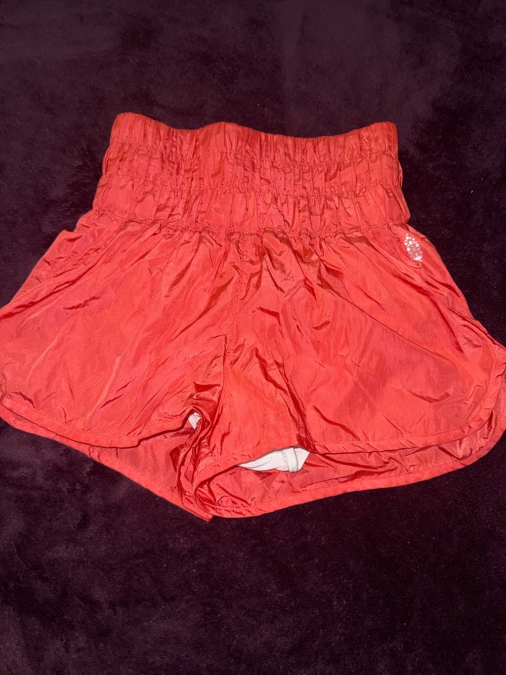 FP Movement by Free People Coral Red Smocked-Waist Athletic Shorts